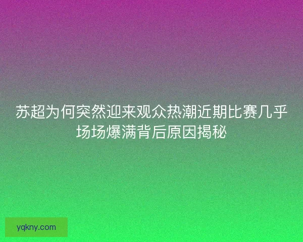 苏超为何突然迎来观众热潮近期比赛几乎场场爆满背后原因揭秘 苏超为何突然迎来观众热潮近期比赛几乎场场爆满背后原因揭秘