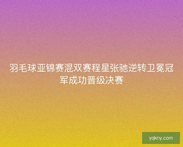 羽毛球亚锦赛混双赛程星张驰逆转卫冕冠军成功晋级决赛